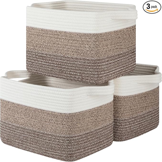 OIASKET Storage Baskets for Organizing, Woven Baskets for Shelves, Rectangle Decorative Organizer for Storage Clothes, Toy, Books, Towels Nursery Bins 3 Pack (Gradient Dark Brown, 13"x9.85"x8.7") by OIASKET