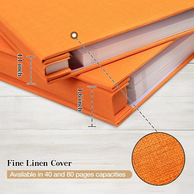 Large Photo Album Self Adhesive 3x5 4x6 5x7 8x10 10x12 Pictures Linen Cover 80 Blank Pages Magnetic DIY Scrapbook Album with A Metallic Pen (Orange, 13.2x12.8 inch 80 Pages) | Photo Album Self Adhesive 4x6 5x7 8x10 Pictures, Linen Cover DIY Scrapbook A... - Image 5