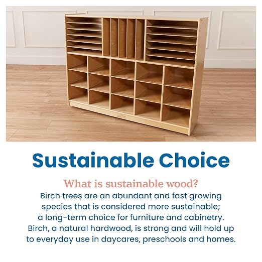 ECR4Kids Multi-Section Mobile Tray Cabinet with Cubby Storage Compartments, Kids Furniture, Natural, 48"D x 13"W x 36"H - Image 8