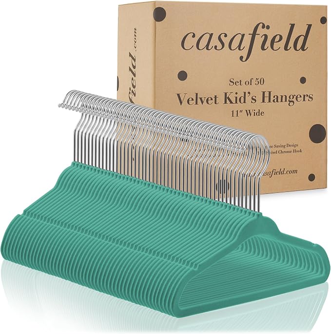 Casafield 50 Velvet Baby Hangers - 11" Size for Infant & Toddler Clothes - Teal - Image 4