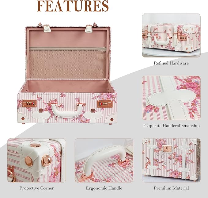 Unitravel Baby Keepsake Case, 18" Handmade Memory Storage Box, Newborn Keepsake Box, Vintage Suitcase for Baby Shower, Baptism, Naming Ceremony or Birthday (floral) - Image 6