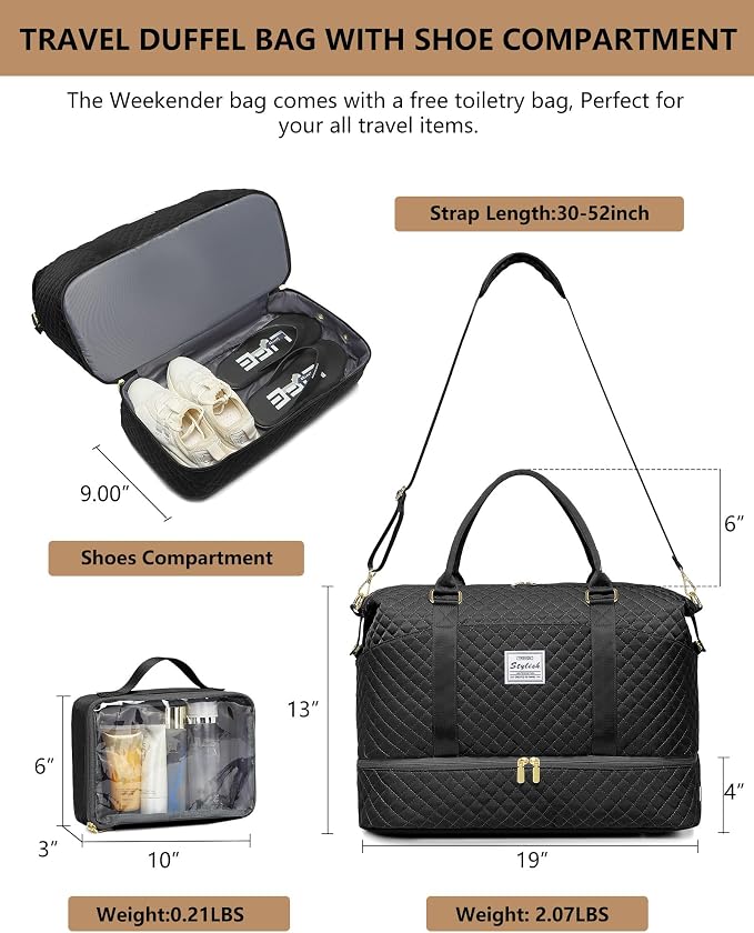 Weekender Travel Duffle Bag for Women: Overnight Bags with Shoe Compartment | 40L Spacious fits 5-day Trips Durable Bag with Strong Straps Toiletry Bag & Wet Dry Pocket Perfect for Hospital Weekend - Image 5