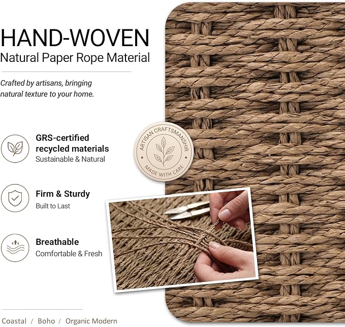 Wicker Baskets for Organizing, Pantry Baskets with Built-in Handles, Handwoven Large Storage Basket - Paper Storage Bins for Shelves, 3 Pack, Brown - 2 Set - Image 2