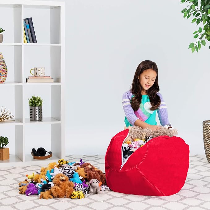 Posh Stuffable Kids Stuffed Animal Storage Bean Bag Chair Cover - Childrens Toy Organizer, Medium 27" - Solid Red - Image 6