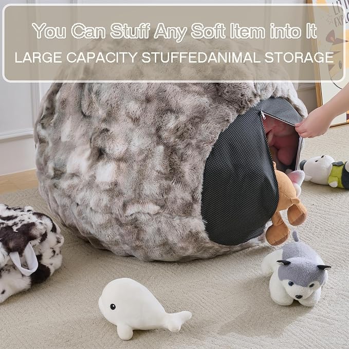Fluffy Faux Rabbit Fur Bean Bag Chair Cover(No Filler),Cozy Shaggy Bubble Stuffed Animal Storage Large Bean Bag Cover for Bedroom Living Room,Fuzzy Bean Bag Cover Girls Teens Adult,Tie-dye Gray - Image 4