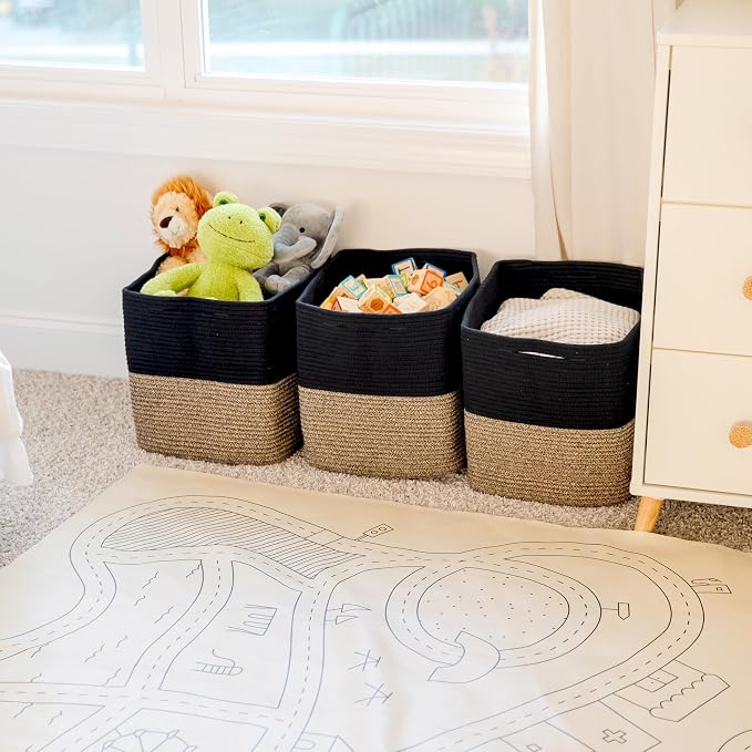 NaturalCozy 13x15x13 Kallax Storage Cubes Bins, 3 Pack | Cotton Rope Cube Storage Bin Woven Baskets for Organizing | Kallax Insert Storage Baskets for Shelves Organizer, Kids Toy, Closet Baby Nursery - Image 9