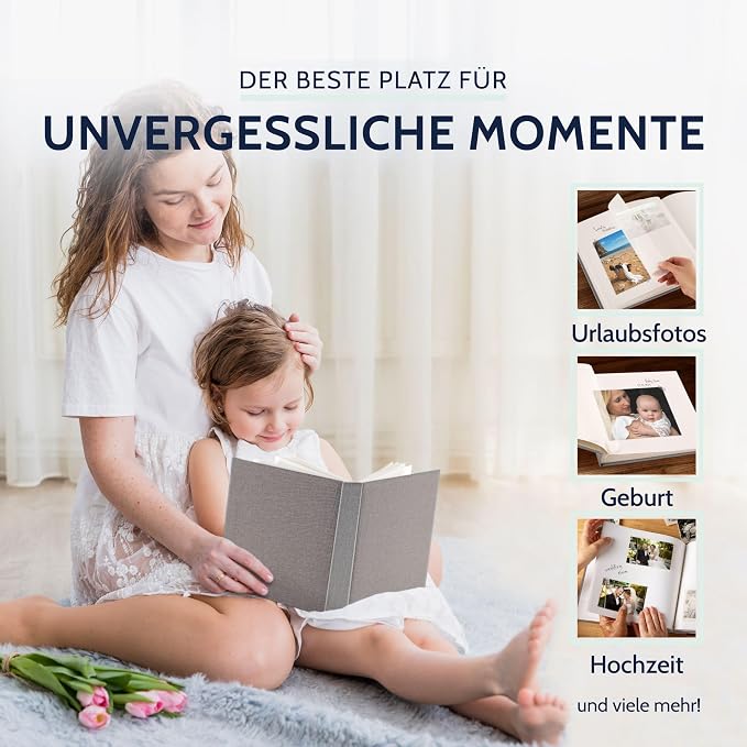 goldbuch 24606 Summertime Trend 2 Photo Album with 60 White Pages with Parchment Dividers, Memory Album with Linen Cover, Photo Album for Gluing, Grey, 25 x 25 x 4 cm - Image 7
