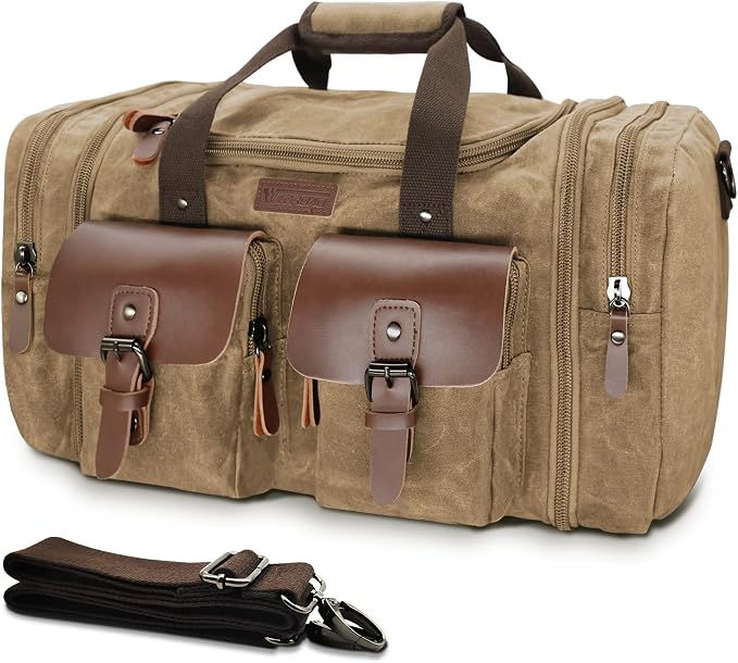 Wildroad Waxed Canvas Duffle Bag - 50L Weekender Overnight Travel Bag | Gifts for Men, Holiday Birthday Gift for Dad, Husband & Partner, Carry-on Size by WILDROAD