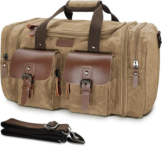 Wildroad Waxed Canvas Duffle Bag - 50L Weekender Overnight Travel Bag | Gifts for Men, Holiday Birthday Gift for Dad, Husband & Partner, Carry-on Size by WILDROAD