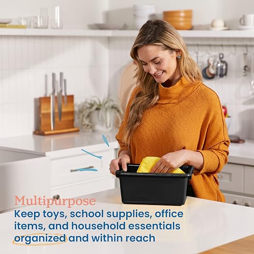 ECR4Kids Scoop Front Storage Bins, Multipurpose Organization, Black, 10-Piece | Durable plastic, GREENGUARD Gold Certified, 1.2 gallon capacity, lightweight & nestable, built-in handle, classroom/home use - Image 3