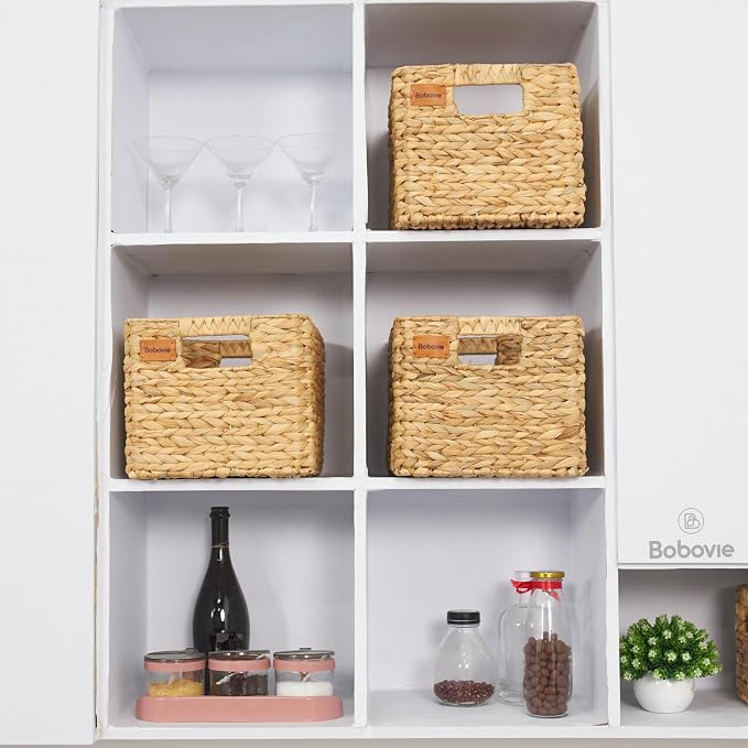 Large Wicker Storage Baskets, Set of 3, Water Hyacinth Basket Organizer, 14.2x10.2x8.7H Inches -Great Storage Solution for Shelf and Pantry Storage - Image 4