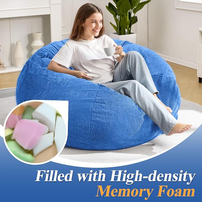4FT Bean Bag Chair for Adults,Large Teardrop Beanbag with Filler | Beanbag Chair with Memory Foam Filled,Bean Bags with Handy Handle&Machine Washable Cover for Living Room,Bedroom-Blue - Image 4
