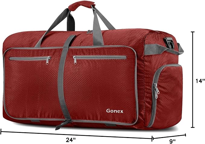 Gonex 60L Foldable Travel Duffle Bag with Shoe Compartment, Lightweight | 210D Nylon, Water-Repellent, Folds Compact, Multiple Pockets, Luggage Sleeve, Weekend Trips & Camping, Red - Image 10