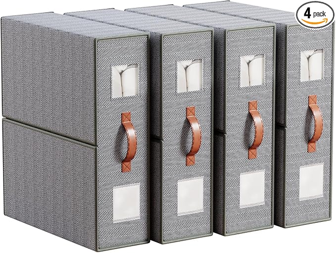 EE-RoomWorld 4 Pack Bed Sheet Storage Organizers，Premium Fabric Closet Organizer with Clear View Window, Space-Saving Foldable Design for Queen/King Size Bedsheets, Blankets & Duvet Covers by EASIERLIFEENJOYWORLDBEAUTY