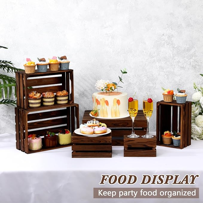 CroBlissful 6 Pcs Decorative Wood Crates for Storage Display Rustic Nesting Crates with Handle Farmhouse Wooden Storage Container Boxes for Wedding Baby Shower Birthday Party(Vintage Brown) - Image 3