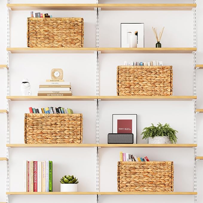 SpaceAid 4 Pack Wicker Basket, Storage Baskets for Organizing, Woven Rattan Basket with Handles for Shelves, Water Hyacinth Large Cube Organizer Storage Bin, 13x8.2x7 inch, Natural - Image 4