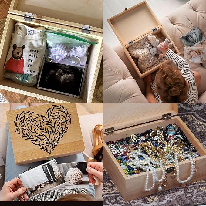 EXISTING Wooden Memory Keepsake Box, Large Keepsake Boxes with Lids | Floral Heart Engraved Memory Box Keepsakes Gift for Anniversary, Wedding, Birthday, Valentines Day, for Office or Home - Image 5