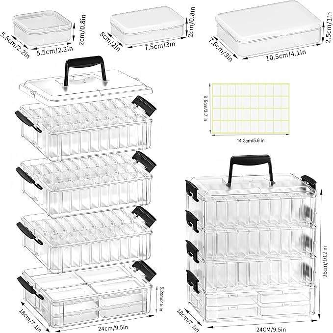Stackable Bead Storage Organizer, 88 Small Plastic Containers with Lids, 4-Layer Clear Bead Organizer Box, 3 Sizes, Portable, for Jewelry and Crafts - Image 3