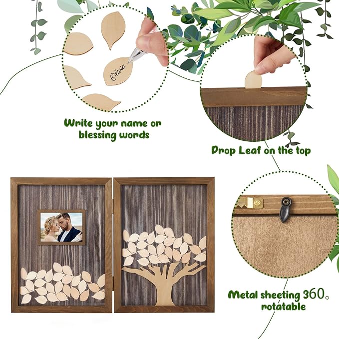 Gueevin 164 Pcs Wedding Decorations Favors Wedding Guest Book Alternatives | Alternative Sign in with 160 Wooden Leaves, Baby Shower Bridal Reception, Photo Display, Rustic Keepsake - Image 3