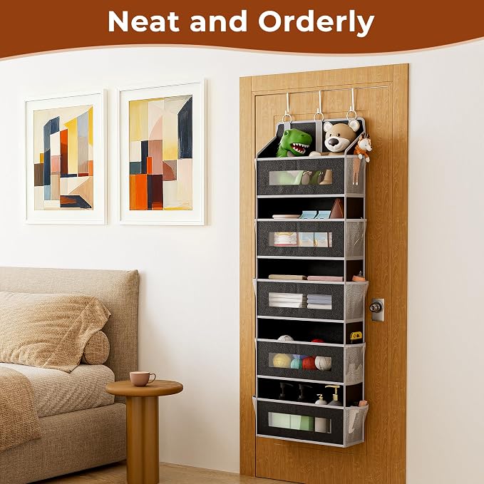2 Pack 5 Tier Over The Door Organizer Space-Saving Storage for Any Room | Black Hanging Closet Organizer with 10 Mesh Pockets and Clear Windows, Closet Organizers and Storage for Bathroom, Bedroom - Image 5