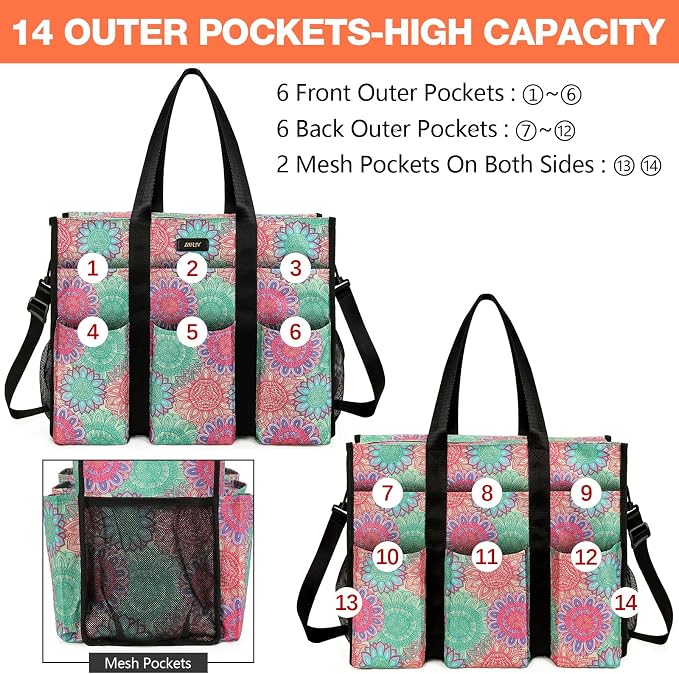 IBFUN Utility Tote Bag with 24 Pockets, Large Teacher Travel Tote for Women | Large Work Tote Bag 2pcs with Zipper for Travel Daily School Teacher Nurse, Large Lightweight Laptop Shoulder Bag Handbag - Image 4