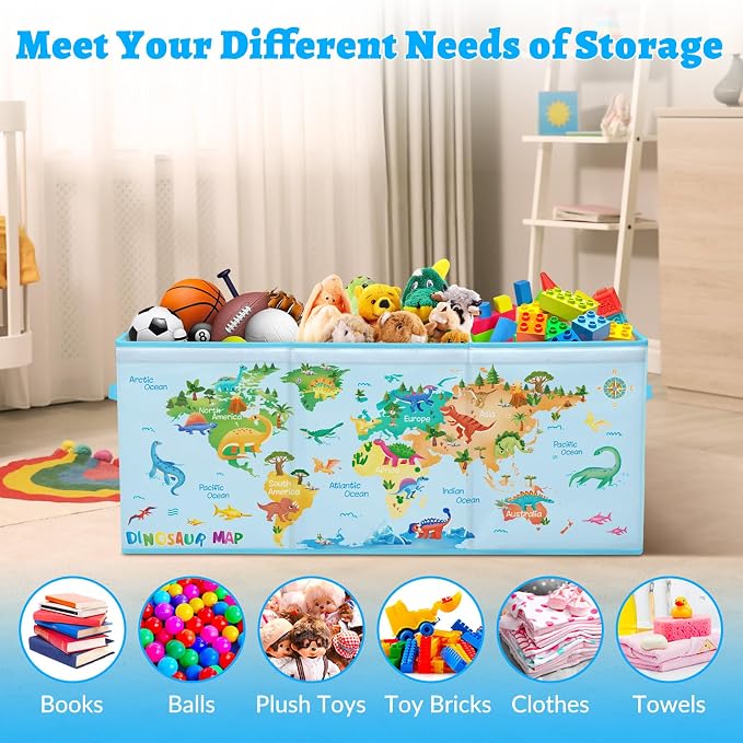 Large Toy Box Collapsible Chest Organizer with Flip Lid for Kids | Oxford Storage Box with Handle for Boy Girl Sturdy Waterproof Organizing Decor for Bedroom Playroom Nursery 37.7×12.5×15.7'' - Image 4