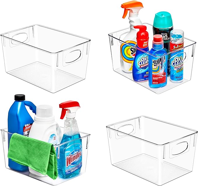 Sorbus Fridge Organizers and Storage, Clear Plastic Bins (Large, 4 Pack) | Handled containers keep crafts, clothing and household supplies sorted across pantries, cabinets, refrigerators and closets. by Sorbus