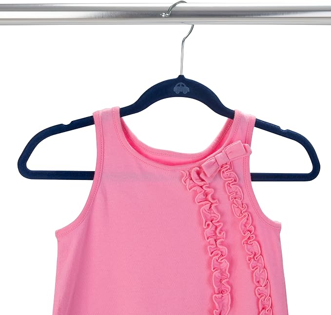 Simplify 50 Pack Kids Velvet Hangers | Slim | Non-Slip Design | Space Saving | Childrens Clothes | Shirts | Pants | Dresses | Baby Nursery | Closet Storage & Organization | Navy - Image 4