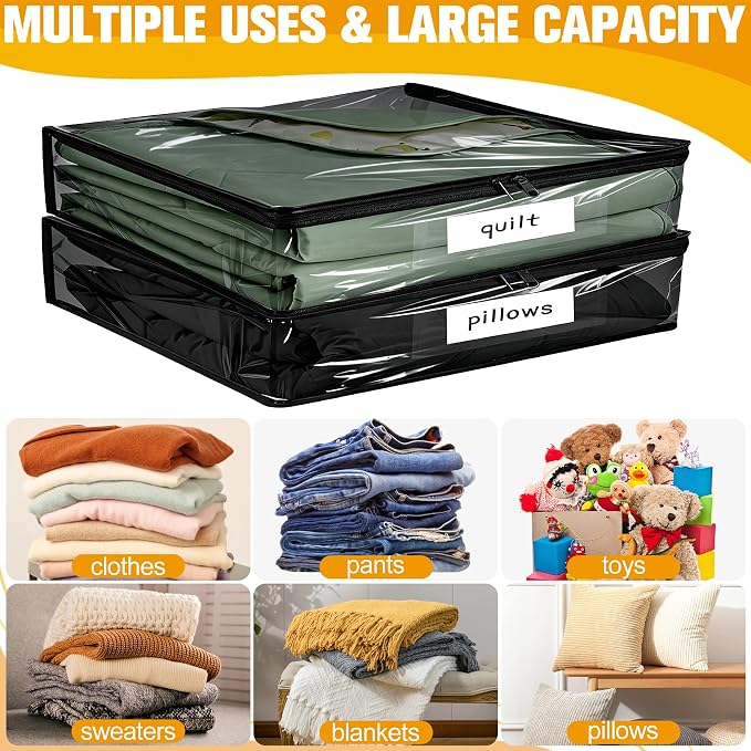 Plastic Storage Bags with Easy-Glide Zipper, Pack of 6, Durable Clear Vinyl Zippered Storage Bags for Clothes Sweaters Comforters Blankets Sheets Bedding (21.6 x 13.7 x 12.4 Inch, Transparent Black) - Image 5