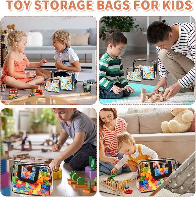 18 Packs Toy Storage Bags with Labels, Clear PVC Puzzle Storage Bags, Waterproof Travel Toy Organizer Bags with Zipper for Building Blocks Kids Books (3 Size) - Image 6