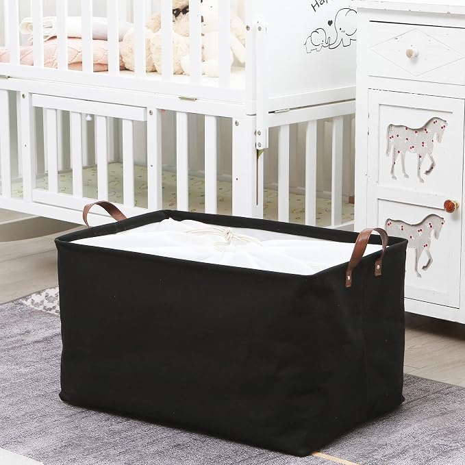 Hinwo 70L Extra Large Canvas Storage Bin with Lid and Handles, 6-Pack | Collapsible Fabric Baskets, Closet Shelf Organizers, Containers for Clothing, Blankets, Toys, Bedding (Black) - Image 2