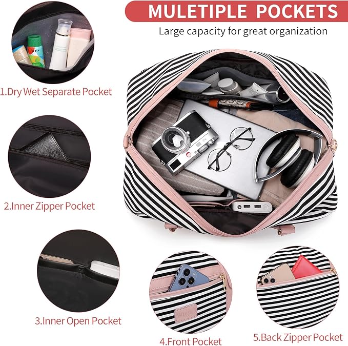 4PCS Weekender Bags for Women Large Overnight Weekend Travel Duffel Bags | Travel Bag Carry-on Tote Hospital Bag with Shoe Compartment Crossbody Toiletry Bag for Travel Business Gym Water Resistant - Image 4