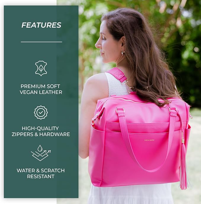 Large Diaper Bag Backpack, Vegan Leather Diaper Travel Tote Bag with Changing Pad and Stroller Straps - Image 2