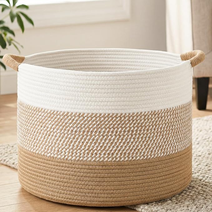 Artfeel 40L Large Cotton Rope Basket, Decorative Woven Blanket Storage for Living Room, Boho Toy Storage & Toy Box for Kids, Versatile Laundry Basket & Nursery Hamper for Blankets(Brown) by Artfeel