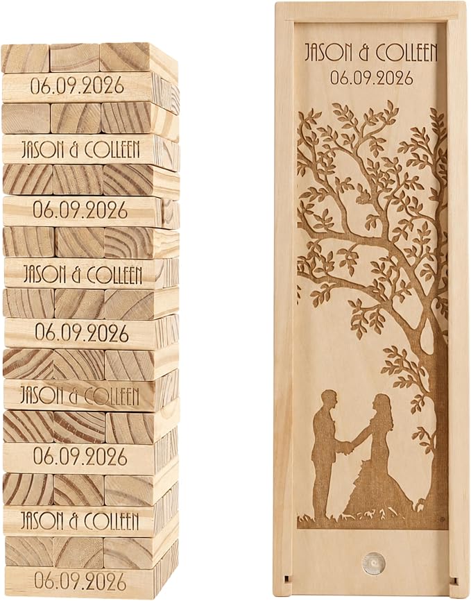 WE Games Personalized Guest Book Alternative, Wooden Memory Keepsake Box, 54 Blocks, Custom Engraved Couple with Tree - Engagement Party, Wedding Shower, Bachelorette Party by WEGames