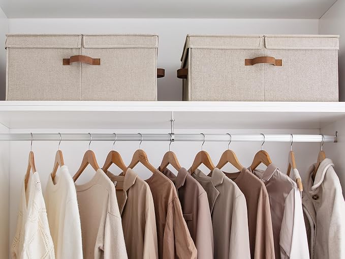 StorageWorks Extra Large Storage Bins with Lids, 55L Decorative Organizer with Divider Board, Fabric Boxes with Handles, Mixing of Brown & Beige, 2-Pack - Image 5