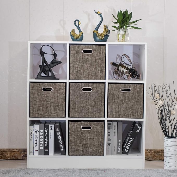 Posprica Storage Basket Bins,13×13 Foldable Storage Boxes Containers for Closet Organizer Shelf Cabinet Bookcase,Thick Fabric Drawer with Shimmer,4pcs,Brown - Image 8