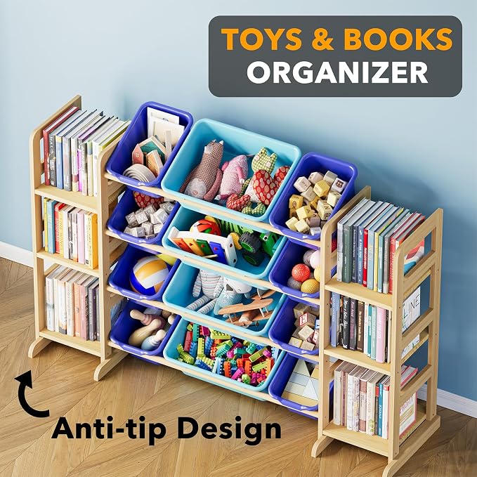SpaceAid Toy Storage Organizer with 6 Shelves and 12 Bins, Toy Organizers Storage Bookshelf, Kids Bin Shelf Toys Box Bookcase for Bedroom Playroom Organization Room Decor, Blue and Navy Blue - Image 4