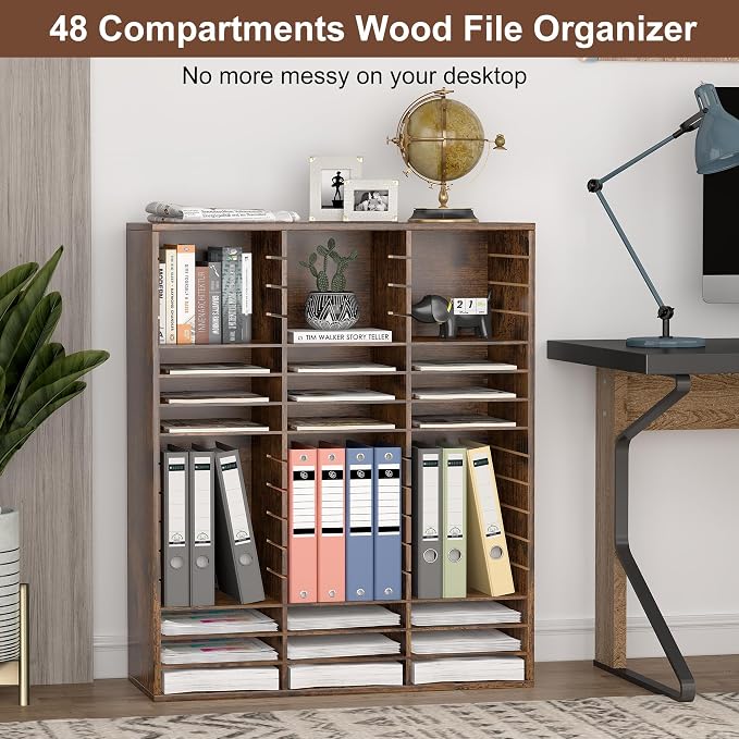 EasyPAG Wooden Literature Organizer with Adjustable Shelves, 48 Compartments Office Paper Organizer Storage 24000 Sheets Letter Size Paper, Student Mailbox for Classroom, Archaize - Image 2