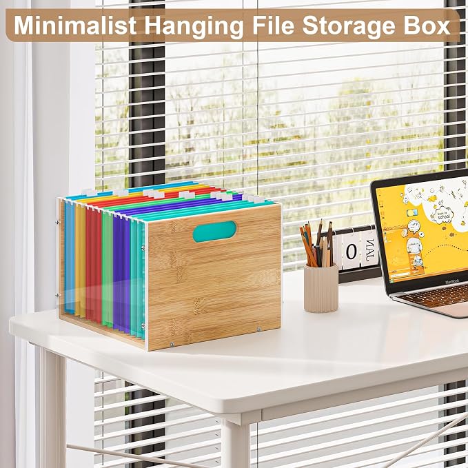 Sbanmao Clear Acrylic File Box Organizer, Bamboo Hanging Folder Storage Boxes, Filing Crate Bin Holder with Handle for Home Office Desk, Letter Size - Image 8