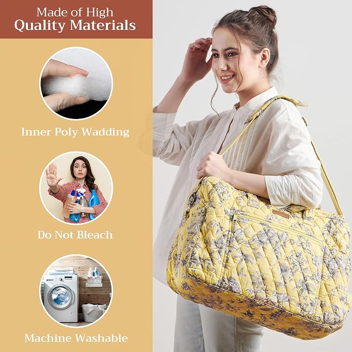 Maison d' Hermine Weekender Bags for Women Cotton Quilted Duffel Overnight Luggage Weekend Bag for Men Gym Gifts Travel | Overnight Luggage Weekend Bag for Men Gym Sports Gifts Duffle bag Business Travellers Trip Spring Summer - Image 2