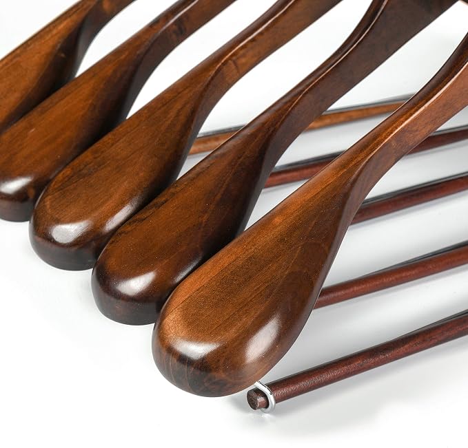 Luxury Wide Shoulder Wooden Hangers 6 Pack, with Locking Bar, Smooth Retro Finish Wood Suit Hanger Coat Hanger for Closet, Holds Up to 20lbs, 360° Swivel Hook, for Jacket, Dress Heavy Clothes Hangers - Image 4