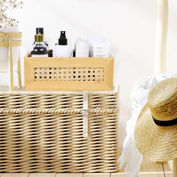 ANMINY Bamboo Rattan Storage Baskets, 3PCS Nesting, with Handles | Natural Bamboo Wood Baskets, Decorative Storage with Built-in Handles, Nestable for Pantry Kitchen Shelf Desktop - Image 5