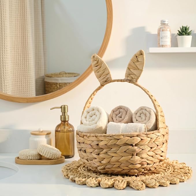 NAYA Set of 3 (14.2",11.8"&9.5") Kids Water Hyacinth Storage Baskets | Handwoven water hyacinth basket design for toys, books and nursery organization. - Image 7