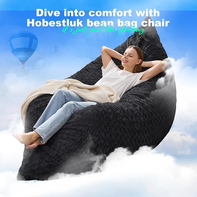 Hobestluk Adult Bean Bag Chair 3 in 1 Convertible Large Bean Bag Sofa | Chevron Plush Black,Machine Washable,Removable Cover,Easy Convert And Install, Floor Bed,For Livingroom Bedroom - Image 6