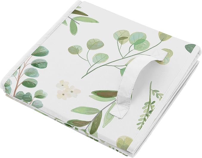 Sweet Jojo Designs Floral Leaf Foldable Fabric Storage Cube Bins Boxes Organizer Toys Kids Baby Childrens - Set of 2 - Green and White Boho Watercolor Botanical Woodland Tropical Garden - Image 4