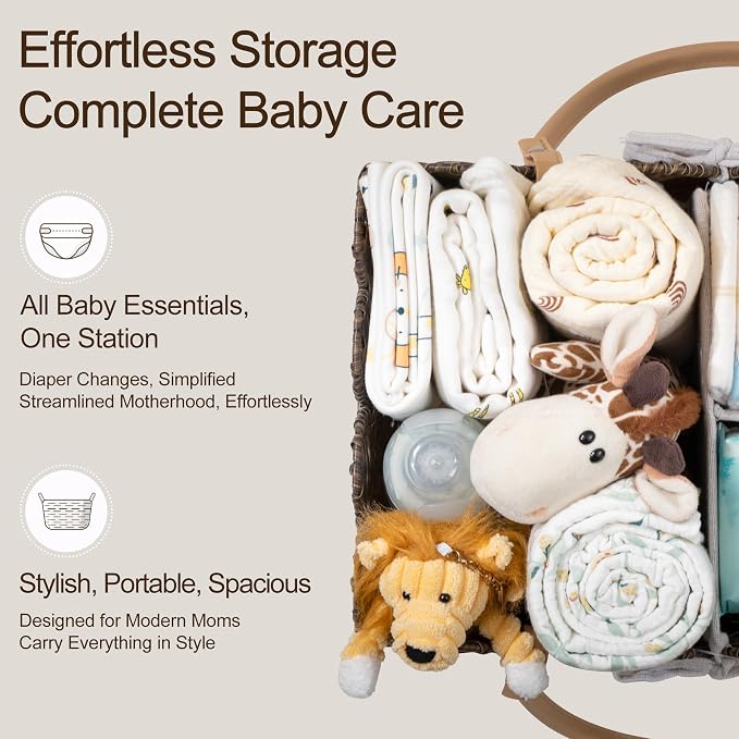 HBlife Baby Diaper Caddy Organizer, Large Portable Scalloped Plastic Wicker Woven Basket with Divider, Nursery Diaper Station, Baby Shower Gifts Basket, Car Organizer, Washable Waterproof - Image 4