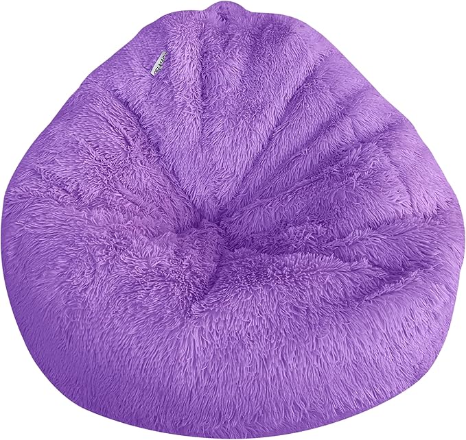 Bean Bag Stuffed Animal Storage Chair Cover (No Filler) for Kids and Adults. Extra Large Bird's Nest Beanbag Memory Foam Soft Premium (Purple (Faux Fur), 3ft (Cover Only)) by Delmach