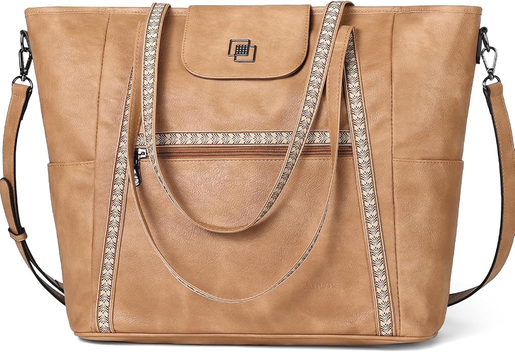 Large Laptop Tote Bag for Women Designer Leather Laptop Bag, 15.6in | Fashion Travel Backpack Purse Shoulder Handbag Fits 15.6 Laptop, Daily, Work, Business Trip, Weekend Travel, Teacher by FADEON