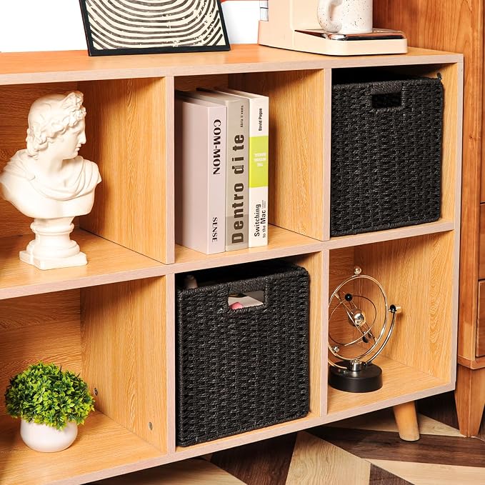ICERZCZ Black Storage Bins, Wicker Storage Baskets for organizing, Paper Rope Woven Basket for Storage, 11 Inch Storage Cubes bin 11x11x11, 11"x10.25"x11", 2 Packs, Black - Image 4